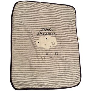 Koala Baby blanket in white, gray, and navy blue with a "Little Dreamer" cloud